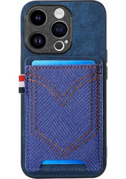 IPhone 15 Için Kılıf Pro Max Kot Cep Tasarım Crad Yuvası Manyetik Araba (Yurt Dışından)