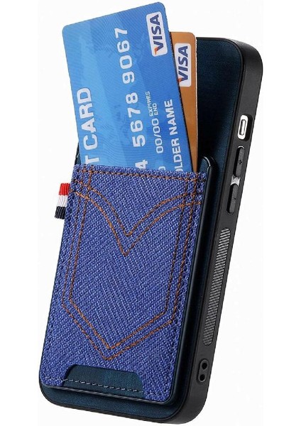 IPhone 15 Için Kılıf Pro Max Kot Cep Tasarım Crad Yuvası Manyetik Araba (Yurt Dışından)