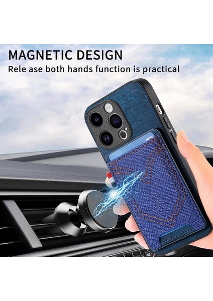IPhone 15 Için Kılıf Pro Max Kot Cep Tasarım Crad Yuvası Manyetik Araba (Yurt Dışından)