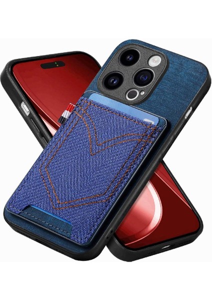 IPhone 15 Için Kılıf Pro Max Kot Cep Tasarım Crad Yuvası Manyetik Araba (Yurt Dışından)
