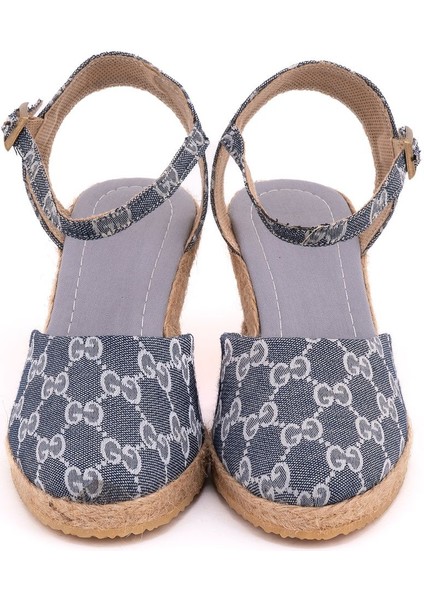 Gerçek Elişi Topuğu Açık Bilekten Bantlı Dolgu Topuk Keten Hasır Espadril Handmade modelleri