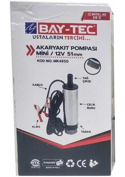 Mini Akaryakıt Pompası 12 Volt 38 mm