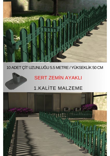 Dekoratif Plastik Alan Oluşturma ve Bahçe Çiti 10 ADET ÇİT (Y: 50 CM / G: 5.5 M) SERT ZEMİN AYAKLI