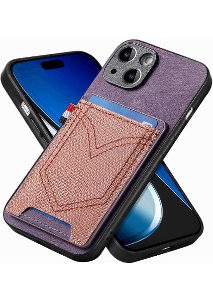 IPhone 15 Için Kılıf Artı Crad Yuvası Kot Cep Tasarım Manyetik Araç Montaj (Yurt Dışından)
