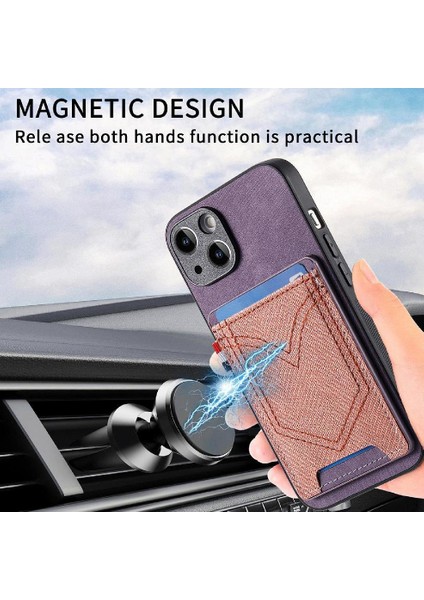 IPhone 15 Için Kılıf Artı Crad Yuvası Kot Cep Tasarım Manyetik Araç Montaj (Yurt Dışından)