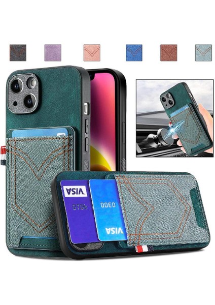 IPhone 14 Için Kılıf Kot Cep Tasarım Manyetik Araç Montaj Crad Yuvası (Yurt Dışından) indirimleri