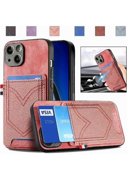 IPhone 15 Için Kılıf Artı Crad Yuvası Kot Cep Tasarım Manyetik Araç Montaj (Yurt Dışından)
