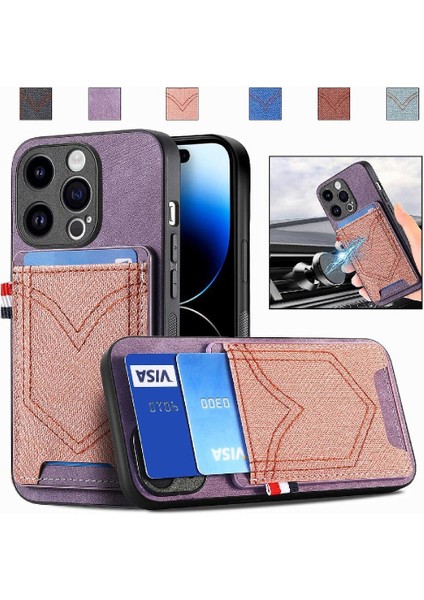 IPhone 14 Için Kılıf Pro Crad Yuvası Manyetik Araç Montaj Kot Cep Tasarımı (Yurt Dışından)
