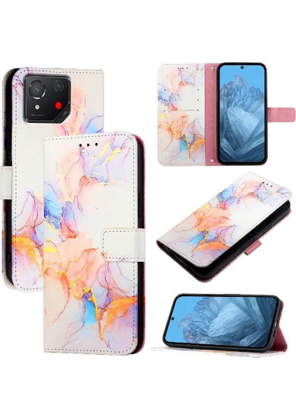 Asus Rog Telefon 8 Pu Deri Kickstand Mermer Desen Cüzdan Için Kılıf (Yurt Dışından)