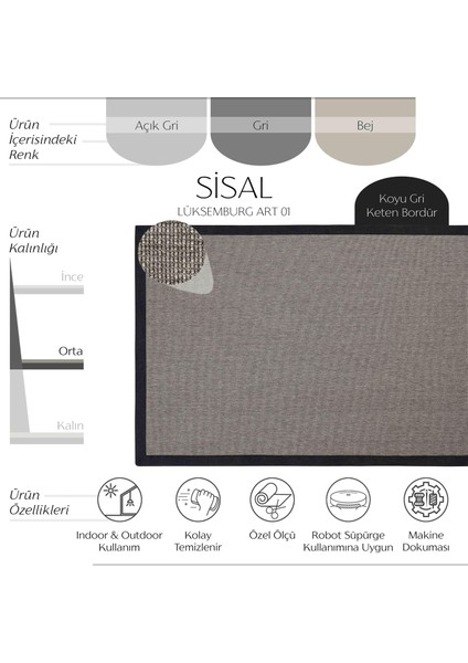 Lüksemburg Art 01 Hasır Dokulu Balkon Halısı Ithal Sisal Halı Yolluk Bordürlü Mutfak Halısı fiyatları