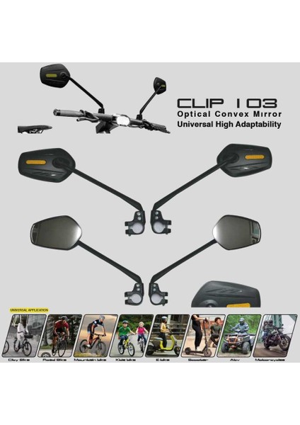 Clip 103 Universal Optik Geniş Açılı Bisiklet/e-Bike/e-Scooter/atv/motosiklet Aynası