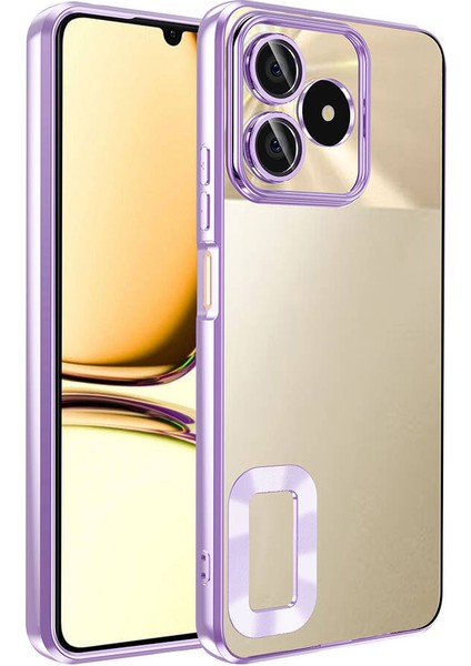 Realme Note 50 Uyumlu Kılıf Şeffaf Logo Gösteren Parlak Renkli Kenarlı Kapak
