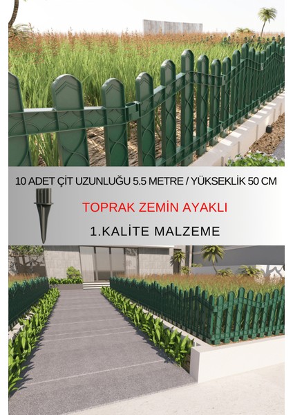Dekoratif Plastik Bahçe ve Peyzaj Çiti 10 ADET ÇİT (Y: 50 CM / G: 5.5 M) TOPRAK AYAKLI
