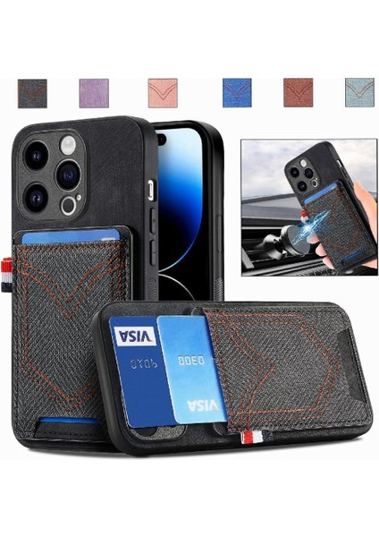 IPhone 14 Için Kılıf Pro Crad Yuvası Manyetik Araç Montaj Kot Cep Tasarımı (Yurt Dışından) indirimleri