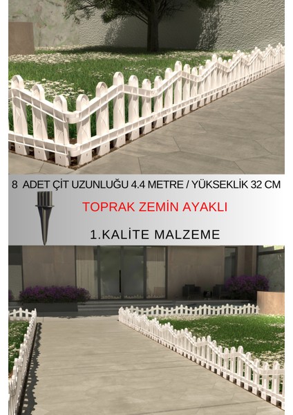 Dekoratif Plastik Bahçe ve Peyzaj Çiti 8 ADET ÇİT (Y: 32 CM / G: 4.4 M) TOPRAK AYAKLI