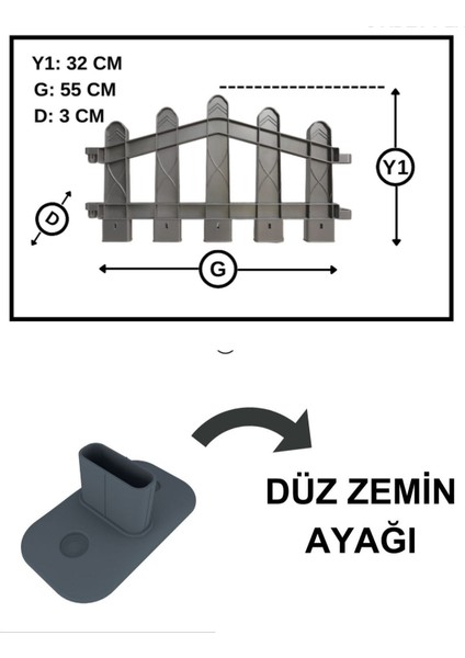 Dekoratif Plastik Alan Oluşturma ve Bahçe Çiti 1 ADET ÇİT (Y: 32 CM / G: 55 CM) SERT ZEMİN AYAKLI