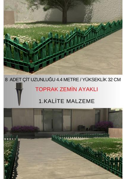 Dekoratif Plastik Bahçe ve Peyzaj Çiti 8 ADET ÇİT (Y: 32 CM / G: 4.4 M) TOPRAK AYAKLI
