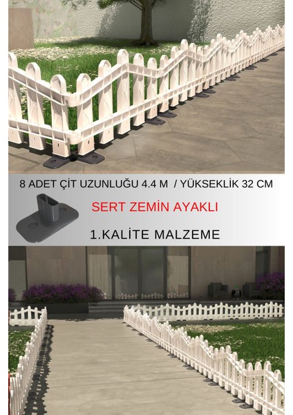 Dekoratif Plastik Alan Oluşturma ve Bahçe Çiti 8 ADET ÇİT (Y: 32 CM / G: 4.4 M) SERT ZEMİN AYAKLI