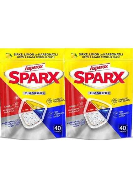 Sparx Diamond Bulaşık Makinesi Kapsülü 40'lı x 2 Adet