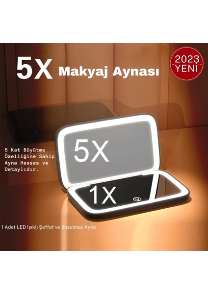 LED Işıkları ile Mini Taşınabilir Katlanır Makyaj Aynası 5x Büyüteç Kompakt Cep Seyahat Estetik Makyaj Aynaları Makyaj Araçları