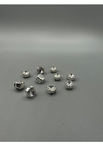 8mm Rivoli Yuvarlak Kasalı Dikme Beyaz Cam Taş 100 Adet