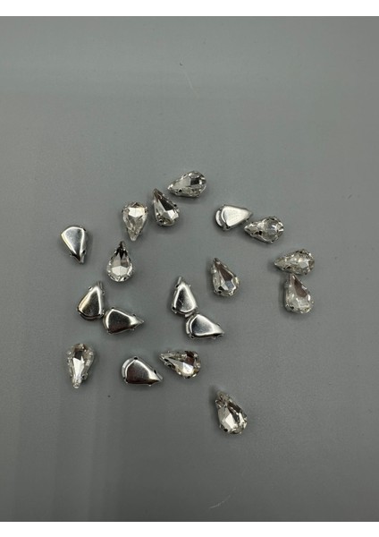 8X13 (1.3cm) Kasalı Dikme Damla Cam Taş Beyaz 20 Adet