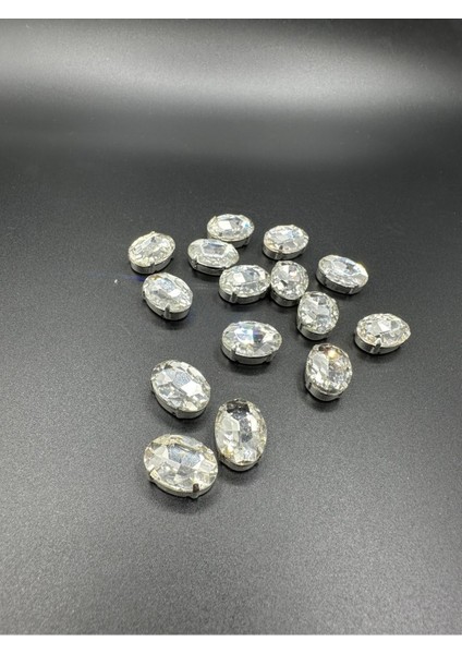 8mm Rivoli Yuvarlak Kasalı Dikme Beyaz Cam Taş 20 Adet