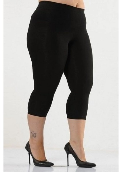 4020 Kadın Büyük Beden Diz Altı Tayt-Siyah