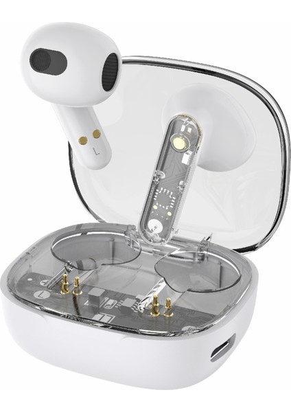 W38 Şeffaf Tws Bluetooth Kulaklık Stereo Müzik Kablosuz Kulaklık (Ce Sertifikalı) - Beyaz (Yurt Dışından)