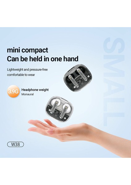 W38 Şeffaf Tws Bluetooth Kulaklık Stereo Müzik Kablosuz Kulaklık (Ce Sertifikalı) - Siyah (Yurt Dışından) indirimleri