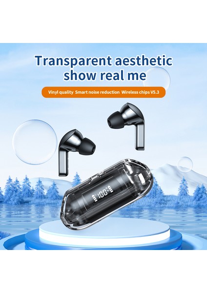 TM20 Şeffaf Kabuk Yarı Kulak Içi Bluetooth Kulaklık Dokunmatik Kontrollü Kablosuz Kulaklıklar - Beyaz (Yurt Dışından)