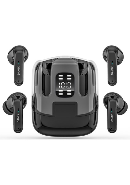 Dx-16 Bluetooth 5.5 Kablosuz Gürültü Önleyici Kulaklık (4 Adet Kulaklık) LED Dijital Ekranlı - Siyah (Yurt Dışından)