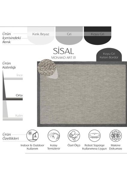 Monako Art 01 Hasır Dokulu Balkon Halısı Ithal Sisal Halı Yolluk Bordürlü Mutfak Halısı fiyatları