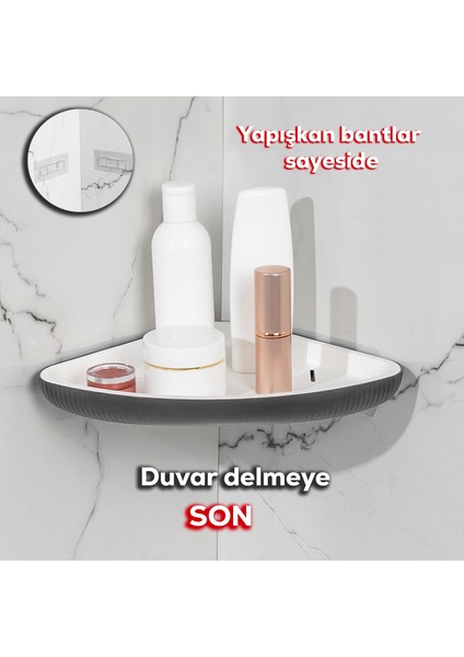 0447 Istiridye Banyo Mutfak Köşe Rafı - Paslanmaz Yapışkanlı Duş Rafı Banyo Düzenleyici Organizer