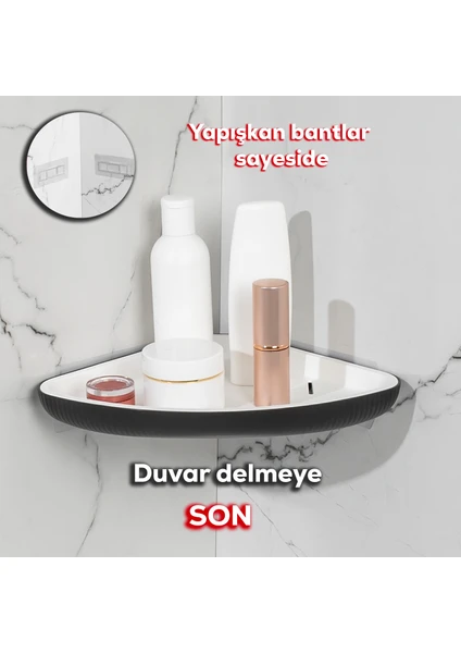 0447 Istiridye Banyo Mutfak Köşe Rafı - Paslanmaz Yapışkanlı Duş Rafı Banyo Düzenleyici Organizer