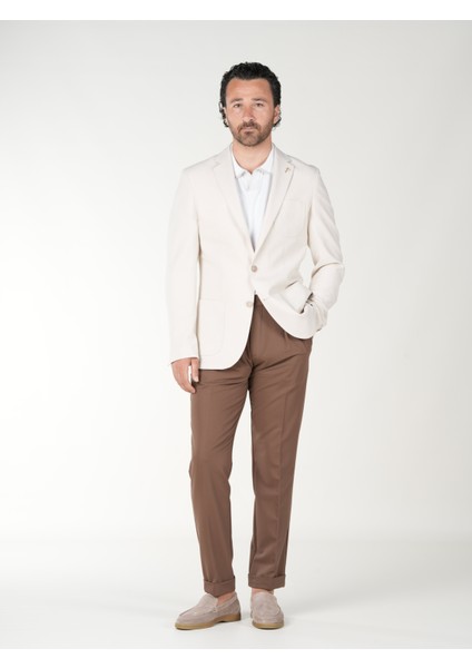 Premium Erkek Slim Fit Italyan Stil Mono Yaka Torba Cepli Punto Dikişli Astarsız Ceket