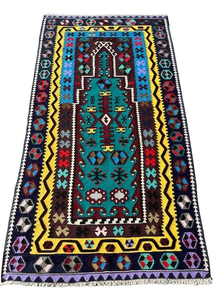 El Dokuma Sıfır Kilim Seccade 100x190 Renkli Kilim