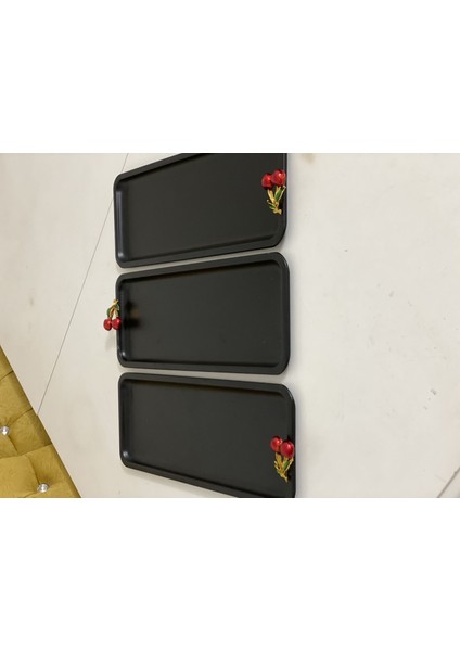 Siyah Renk Baton Model 3 Lü Kiraz Aksesuarlı Sunum Tepsisi fırsatları
