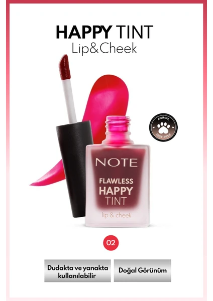 Flawless Happy Tint Lip & Cheek 02 Wild Cherry Dudak Ve Yanak Renklendirici Likit Allık - Mor