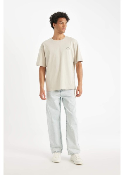%100 Pamuk Comfort Regular Fit Rahat Kalıp Bisiklet Yaka Baskılı Kısa Kollu Tişört C6143AX24AU