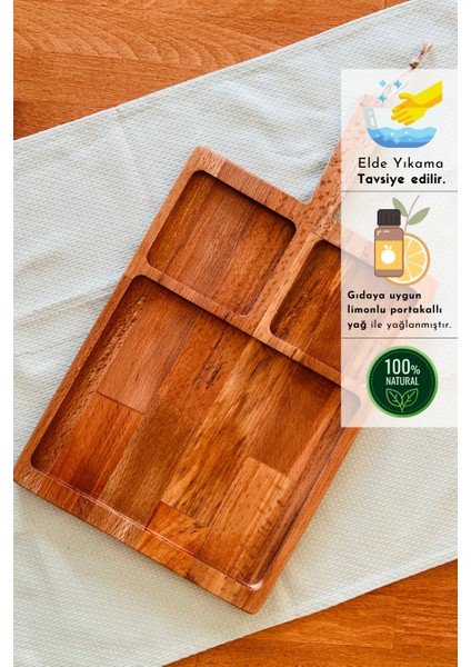 Neper 2 Li Doğal Ahşap Saplı Kayın Ağacı Bölmeli Peynir Çerez Meyve Kahvaltı Sunum Tabağı 47X26/35 cm fiyatları