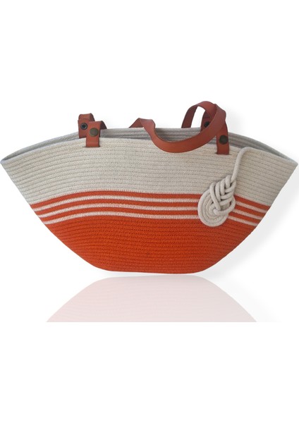 Ezobeach, El Yapımı Kadın Turuncu Plaj Çantası, Handmade Omuz Çantası, Renkli Kol Çantası