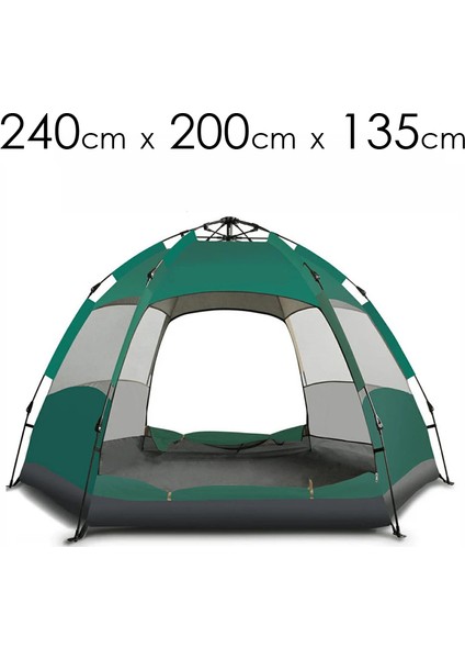 Profesyonel 4 Kişilik Su Geçirmez Çadır 240 x 200 x 135CM Ölçülerinde Kumaş: 190T Polyester With Sliver Coated, Pu 800MM Zemin: 210D Oxford, PU1000MM - Yeşil Renk (60I02H)