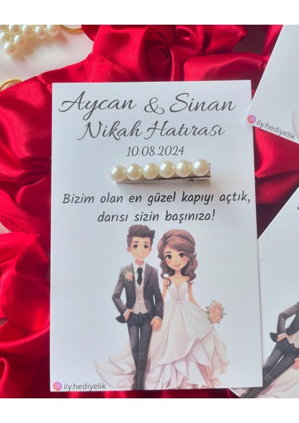 30 Adet Hediyelik Inci Toka Nikah Hatırası Kartı - Kişiye Özel Tasarım Imkanı