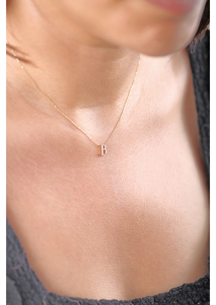 14 Ayar Altın Taşlı 3 Boyutlu B Harf Kolye fiyatları