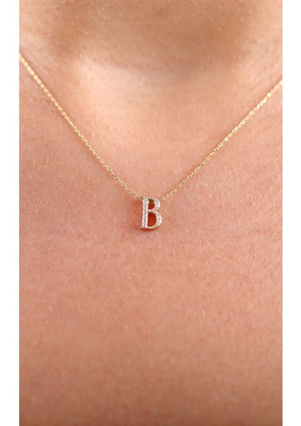 14 Ayar Altın Taşlı 3 Boyutlu B Harf Kolye modelleri