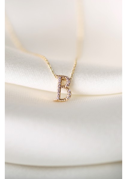 14 Ayar Altın Taşlı 3 Boyutlu B Harf Kolye fırsatları
