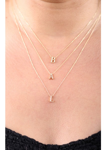 14 Ayar Altın Taşlı 3 Boyutlu B Harf Kolye indirimleri