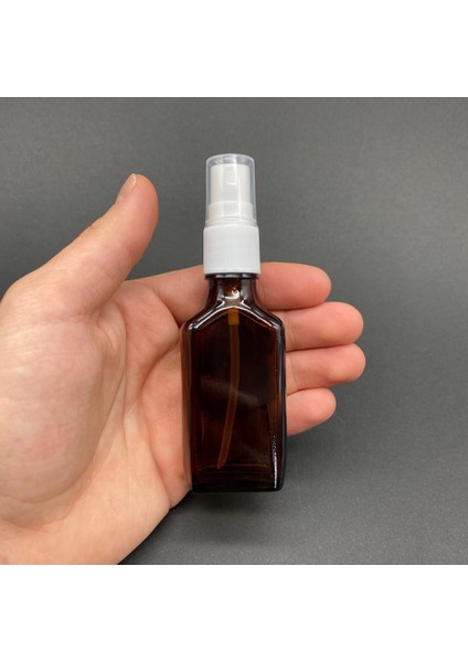 30 ml Yassı Amber Cam Şişe Beyaz Spreyli , 30CC Yassı Amber Spreyli Boş Şişe x 6 Adet