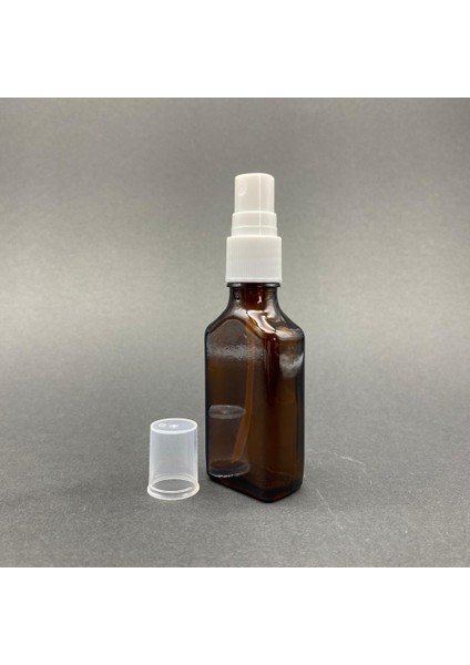 30 ml Yassı Amber Cam Şişe Beyaz Spreyli , 30CC Yassı Amber Spreyli Boş Şişe x 6 Adet